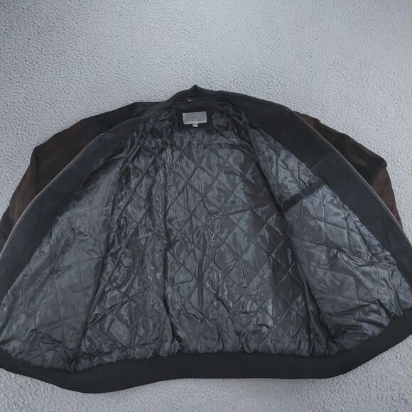 Vintage Seude Leather Varsity Jacket Mens XL Brown & Black Thick Lined - Picture 3 of 16